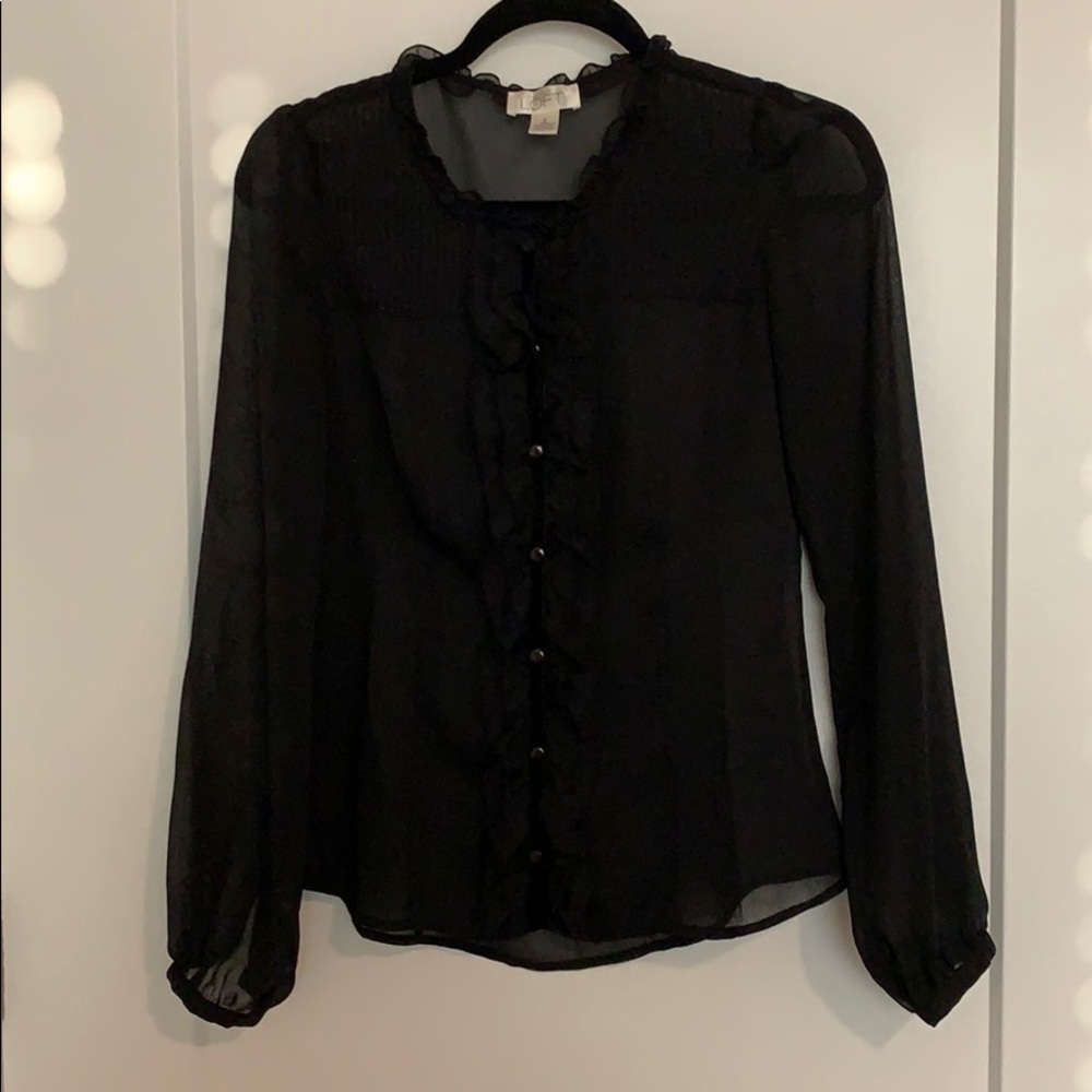 Ann Taylor Loft Semi-Sheer Ruffle Button Blouse